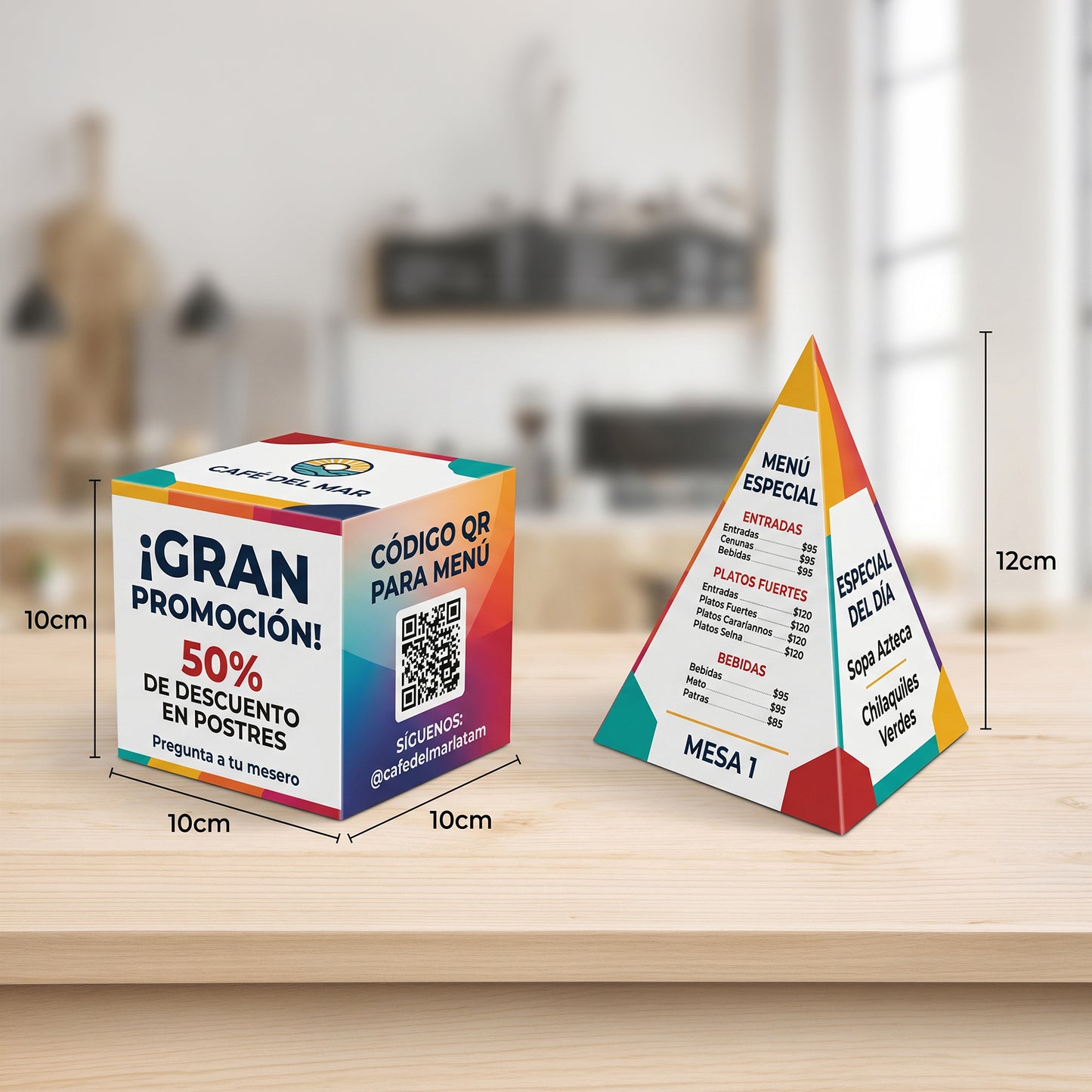 Displays de mesa cubo y pirámide en cartulina 350g — El 78 Centro Impresor