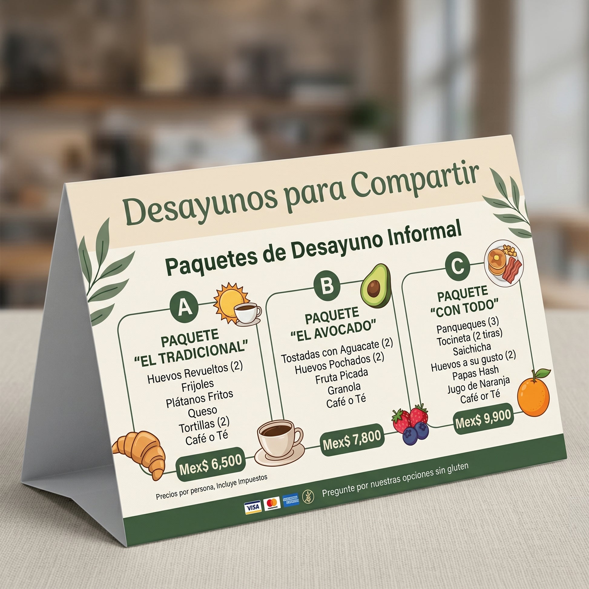 Caballetes de mesa impresos a color para menús y promociones — El 78 Centro Impresor