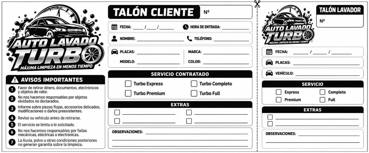 Formatos Auto Lavado Turbo - El 78 Centro Impresor