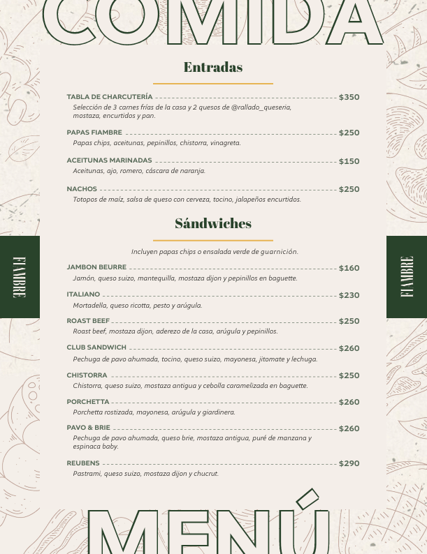 Menús Fiambre - El 78 Centro Impresor