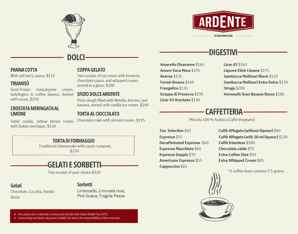 Menús personalizados Ardente Julio 2025 - El 78 Centro Impresor