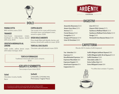 Menús personalizados Ardente Julio 2025 - El 78 Centro Impresor