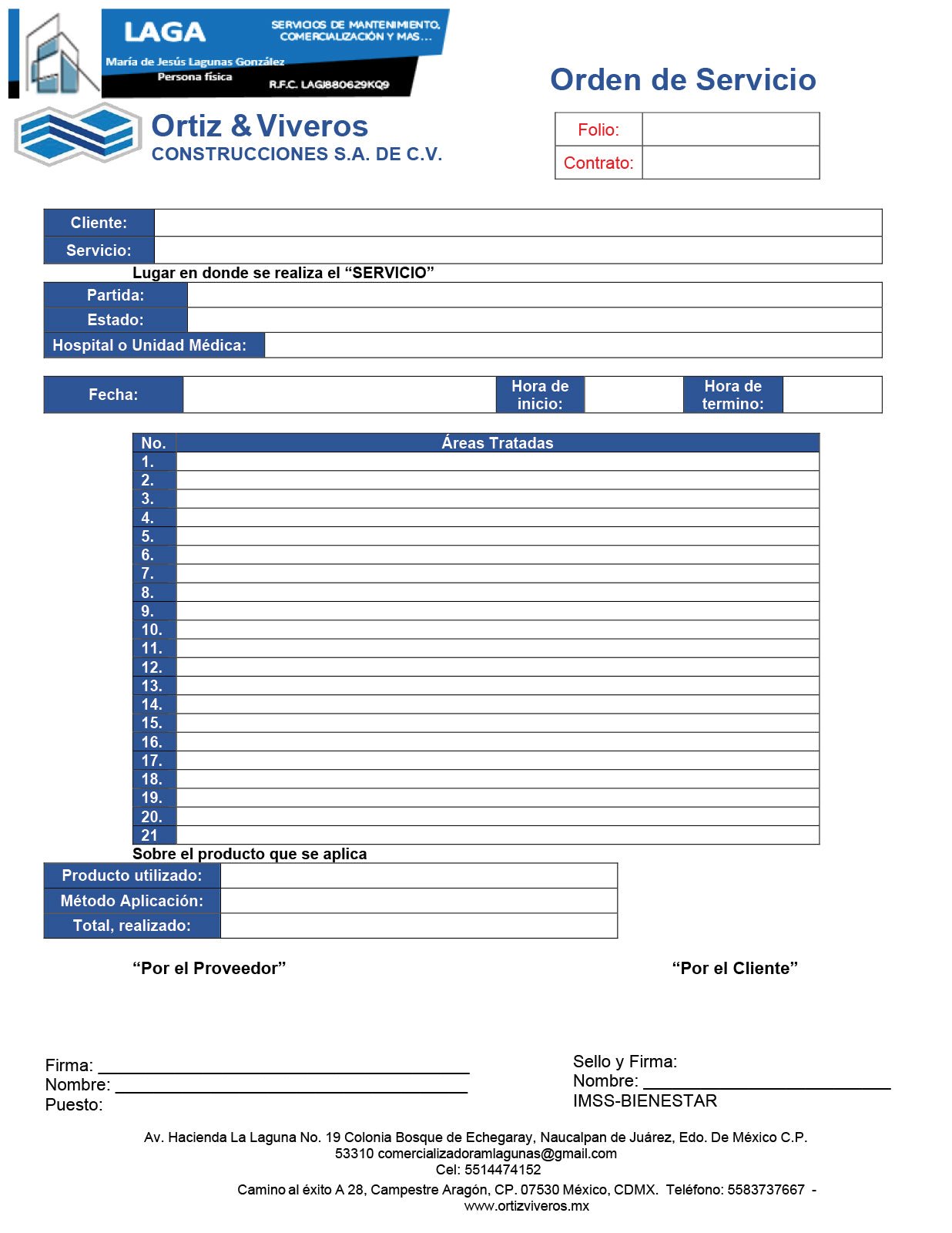 Ordenes de servicio Ortiz & Viveros Folio - El 78 Centro Impresor