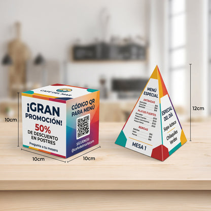 Tent Card Cubo y Pirámide | Display de Mesa 350g - El 78 Centro Impresor